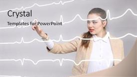  Presentation with doctor helps to get out of bed an elderly woman - Presentation theme having normal sline - doctor woman working with cardiogram background and a light gray colored foreground