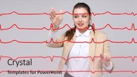  Presentation with eco cardiogram - Theme featuring normal sline - doctor woman working with cardiogram background and a  colored foreground