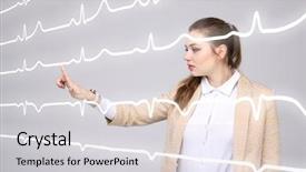  Presentation with doctor helps to get out of bed an elderly woman - Theme having normal sline - doctor woman working with cardiogram background and a  colored foreground