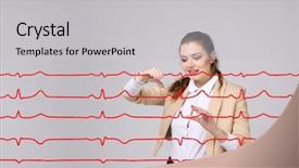  Presentation with doctor helps to get out of bed an elderly woman - Theme featuring normal sline - doctor woman working with cardiogram background and a light gray colored foreground