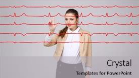  Presentation with doctor helps to get out of bed an elderly woman - Cool new slides with normal sline - doctor woman working with cardiogram backdrop and a light gray colored foreground