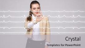  Presentation with lines - Slide deck featuring normal sline - doctor woman working with cardiogram background and a light gray colored foreground