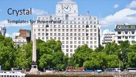  Presentation with london - Slide deck having normans - london across thames river background and a light blue colored foreground