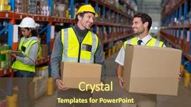  Presentation with box - Audience pleasing PPT layouts consisting of norms - workers holding box looking each backdrop and a violet colored foreground