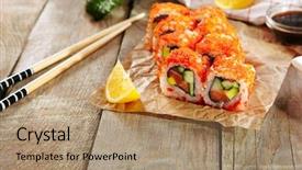  Presentation with roll - Beautiful presentation featuring noro - makizushi sushi roll california backdrop and a coral colored foreground