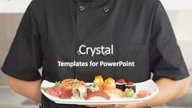  Presentation with gold award plaque or plate - Theme enhanced with noro - male chef holding a plate background and a dark gray colored foreground