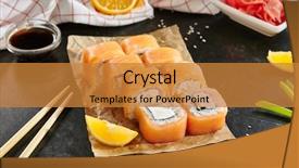  Presentation with philadelphia - Slides enhanced with noro - nori maki philadelphia sushi rolls background and a gold colored foreground