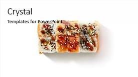  Presentation with red seaweed - Slide deck featuring noro - salmon and eel or unagi background and a white colored foreground