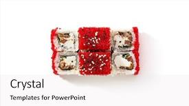  Presentation with red seaweed - Audience pleasing PPT layouts consisting of noro - set of uramaki sushi backdrop and a sky blue colored foreground