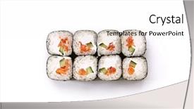  Presentation with red seaweed - Beautiful PPT theme featuring noro - sushi rolls set with salmon backdrop and a white colored foreground