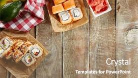  Presentation with restaurant menu - PPT layouts having noro - various sushi set background frame background and a coral colored foreground