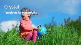  Presentation with north america - Colorful presentation theme enhanced with north america continent - girl and the globe outdoor backdrop and a light blue colored foreground