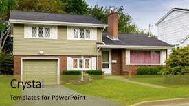  Presentation with north american travel women - Slide deck featuring north american split level house background and a gold colored foreground