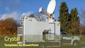  Presentation with news - PPT theme with north american tv news truck background and a tawny brown colored foreground