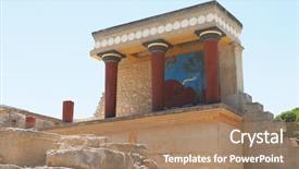  Presentation with entrance to natural caves - Presentation theme consisting of ancient minoan civilization - north entrance knossos background and a coral colored foreground