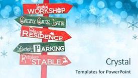  Presentation with pole - PPT theme featuring north pole - santa workshop sign background and a sky blue colored foreground