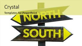  Presentation with north and south korean flags - Colorful PPT layouts enhanced with north - south signpost isolated on white background backdrop and a yellow colored foreground