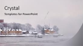  Presentation with foggy water sunrise - Theme having foggy stockholm morning background and a light gray colored foreground