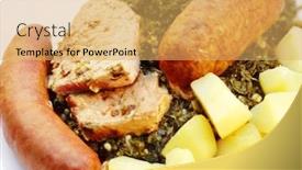  Presentation with sausages - Colorful theme enhanced with northern germany traditional winter meal curly kale with smoked meat and sausages backdrop and a yellow colored foreground