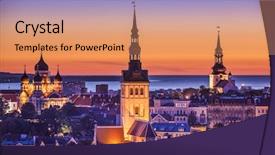  Presentation with lights - Beautiful presentation featuring northern lights - tallinn estonia at sunset backdrop and a coral colored foreground