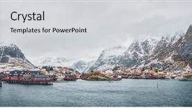  Presentation with fishing - Presentation theme enhanced with noruega - panorama of traditional fishing village background and a  colored foreground