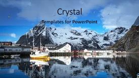  Presentation with spring of water - Amazing PPT theme having noruega - spring sunset - reine lofoten backdrop and a teal colored foreground