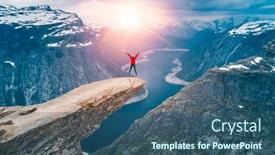  Presentation with driving over a cliff - Beautiful PPT layouts featuring norway-a-woman-jump backdrop and a ocean colored foreground