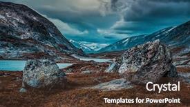  Presentation with film - Colorful slides enhanced with norway high mountains landscape with small lake autumn film style dramatic colors backdrop and a tawny brown colored foreground