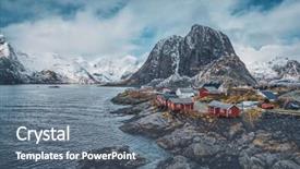  Presentation with falling snow - Presentation having norway with red rorbu house background and a gray colored foreground