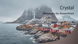  Presentation with falling snow - Presentation theme enhanced with norway with red rorbu house background and a light gray colored foreground