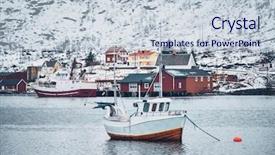  Presentation with fishing boat - Presentation design with norway with red rorbu house background and a lemonade colored foreground