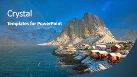  Presentation with raining money falling - Presentation theme enhanced with norway with red rorbu house background and a  colored foreground