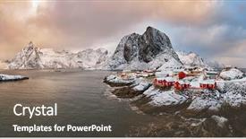  Presentation with falling snow - Cool new slides with norway with red rorbu house backdrop and a  colored foreground