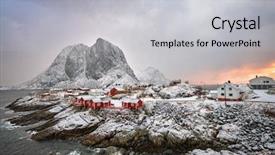  Presentation with falling snow - Slide set enhanced with norway with red rorbu house background and a  colored foreground