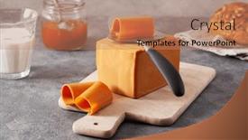  Presentation with cheese - Slide set with norwegian-brunost-traditional-brown-cheese background and a coral colored foreground