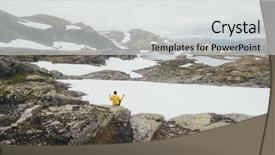  Presentation with mountain lake - Colorful presentation enhanced with norwegian landscape with snowy mountains backdrop and a light gray colored foreground