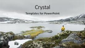  Presentation with spectacular - Audience pleasing presentation theme consisting of norwegian landscape with snowy mountains backdrop and a light gray colored foreground