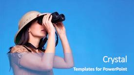  Presentation with dark blue world globe space - Presentation theme consisting of nosey - woman wearing a pith helmet background and a teal colored foreground