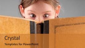  Presentation with blue eyes technology eye scan - Cool new slide set with nosey - young girl with wide eyes backdrop and a gold colored foreground