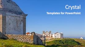  Presentation with pilgrim - Colorful slides enhanced with nossa senhora do cabo sanctuary backdrop and a teal colored foreground
