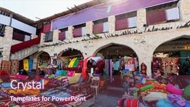  Presentation with nostalgia - Slide set enhanced with nostalgia - carpets for sale at market background and a tawny brown colored foreground