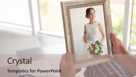  Presentation with memories - Cool new PPT theme with nostalgic - male hands holding photo frame backdrop and a coral colored foreground