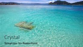  Presentation with beach - Colorful presentation theme enhanced with nostra-senora-beach-in-islas backdrop and a seafoam green colored foreground