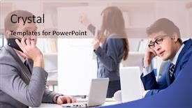  Presentation with employees - Slides having not - business meeting with employees background and a coral colored foreground