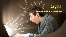  Presentation with young man holdng laptop on lap money - Presentation design consisting of not found - young man looking in laptop background and a tawny brown colored foreground