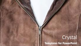  Presentation with brown leather - PPT layouts having not-fully-buttoned-metal-zipper background and a violet colored foreground