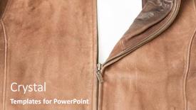  Presentation with brown leather - Amazing PPT theme having not-fully-buttoned-metal-zipper backdrop and a coral colored foreground