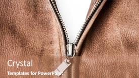  Presentation with brown leather - PPT theme with not-fully-buttoned-metal-zipper background and a coral colored foreground