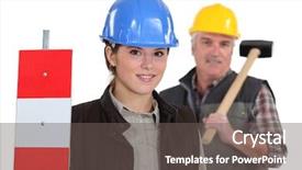  Presentation with female garment workers - Colorful slide set enhanced with not ready - male and female traffic workers backdrop and a gray colored foreground