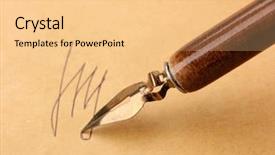  Presentation with old paper ink - PPT theme featuring not real and ink pen background and a lemonade colored foreground